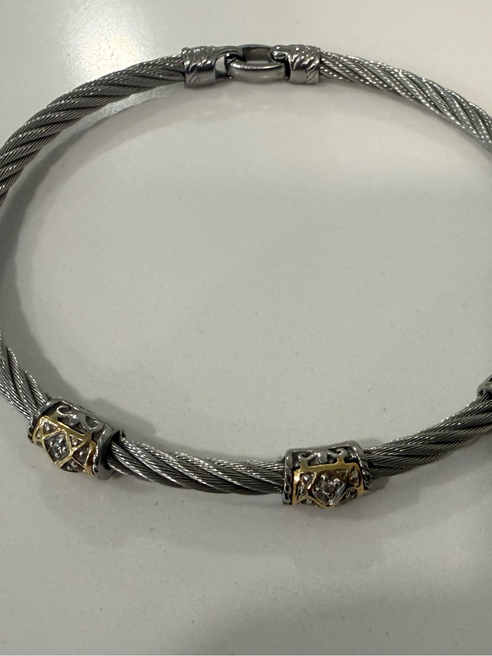 Charriol Silver Cable Bracelet with Gold Accent Beads